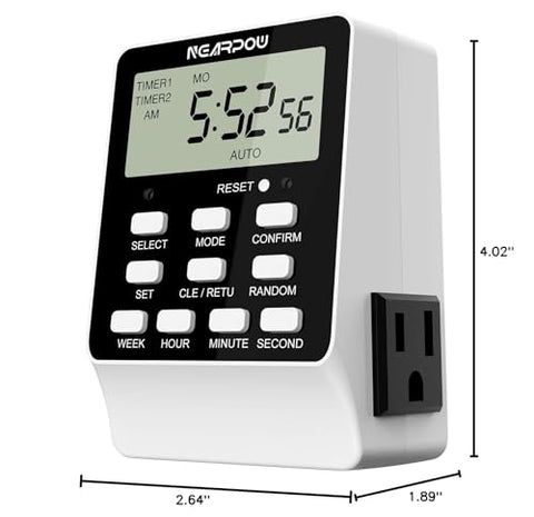 NEARPOW versatile indoor timer suitable for lights, pumps, humidifiers, and more.