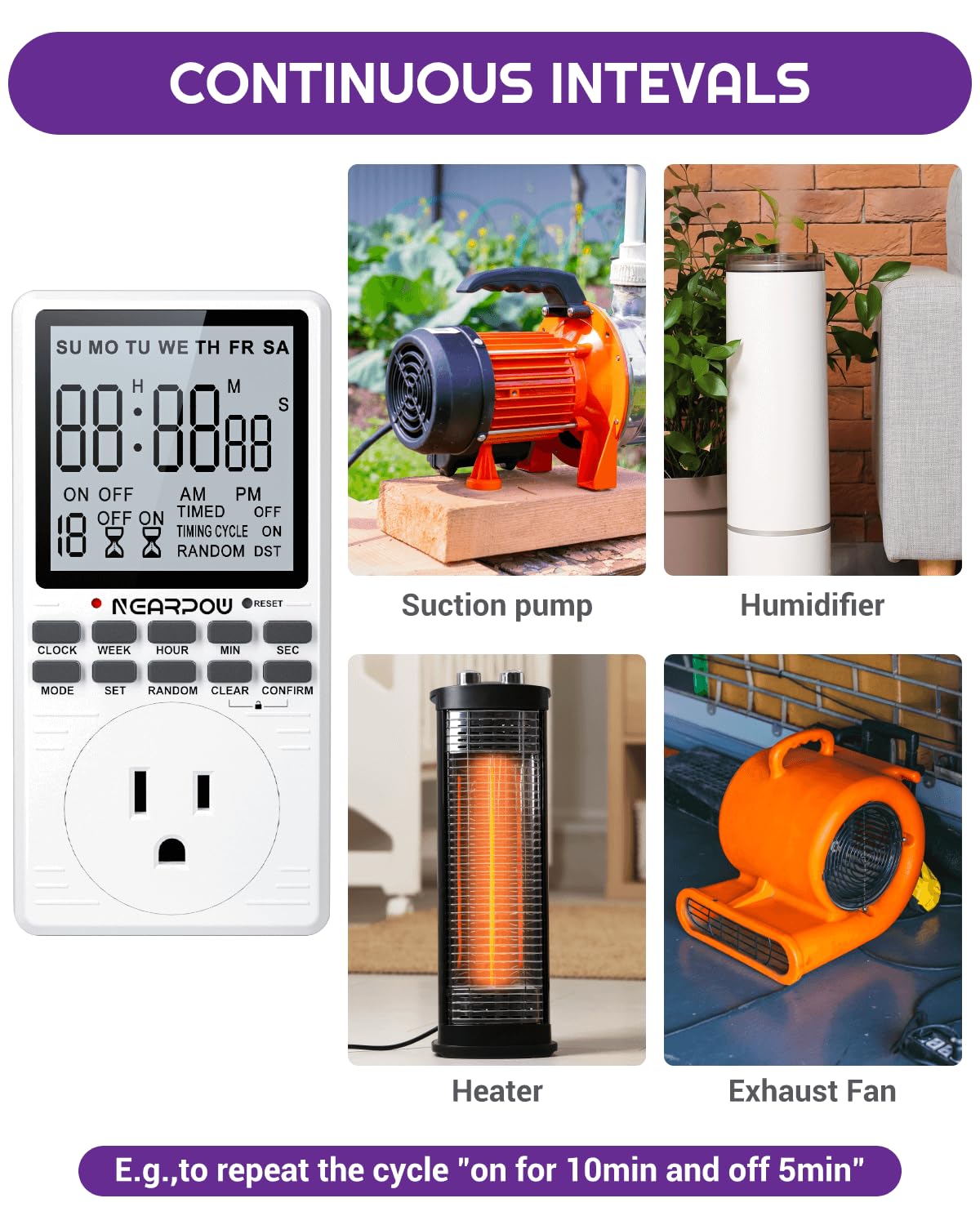 NEARPOW outlet timer countdown feature starts devices after a set interval.