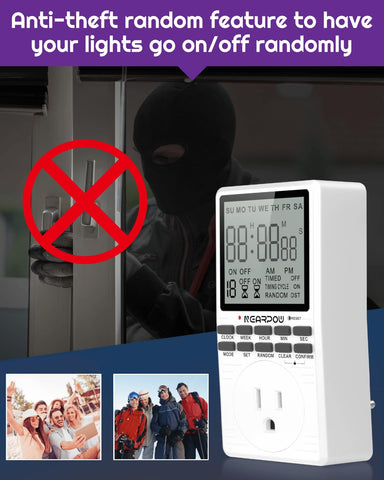 NEARPOW outlet timer daylight saving time and precise hour and minute display.