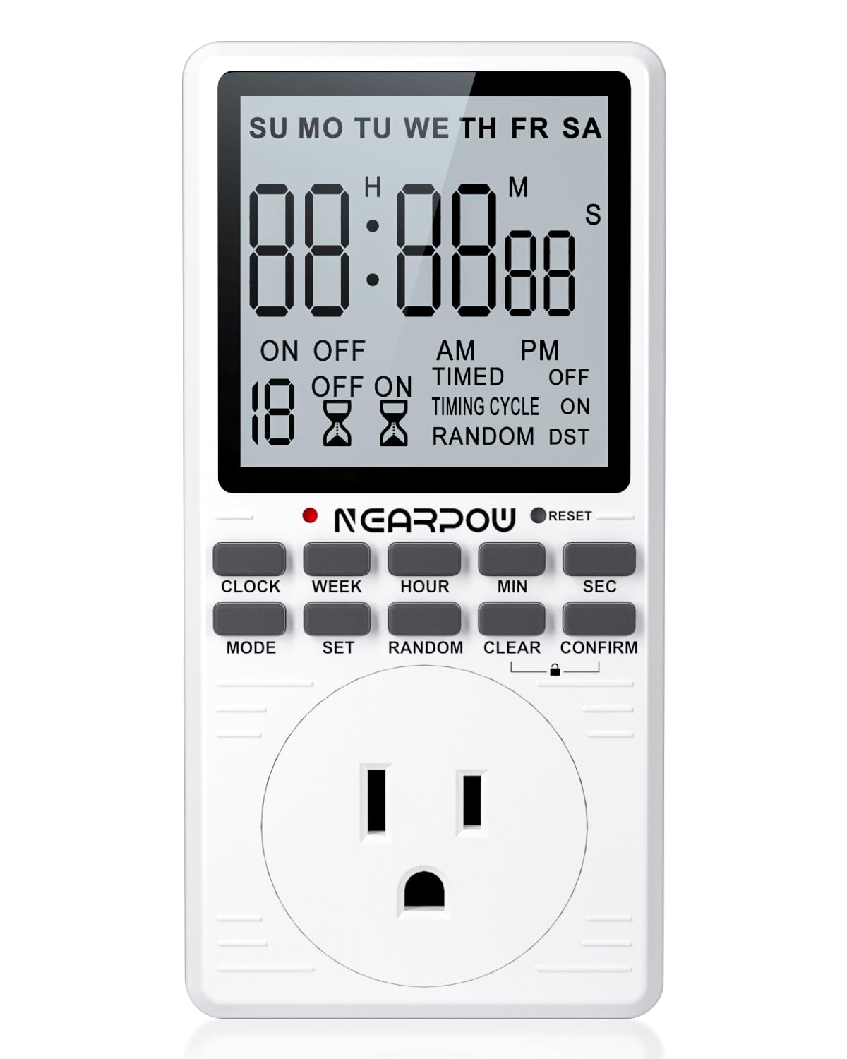 NEARPOW outlet timer digital display shows clear timing for daily schedules.