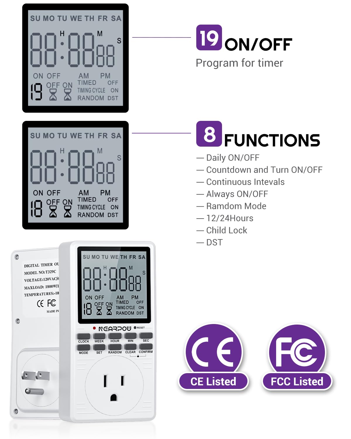 NEARPOW outlet timer programming interface enables quick setup of weekly programs.