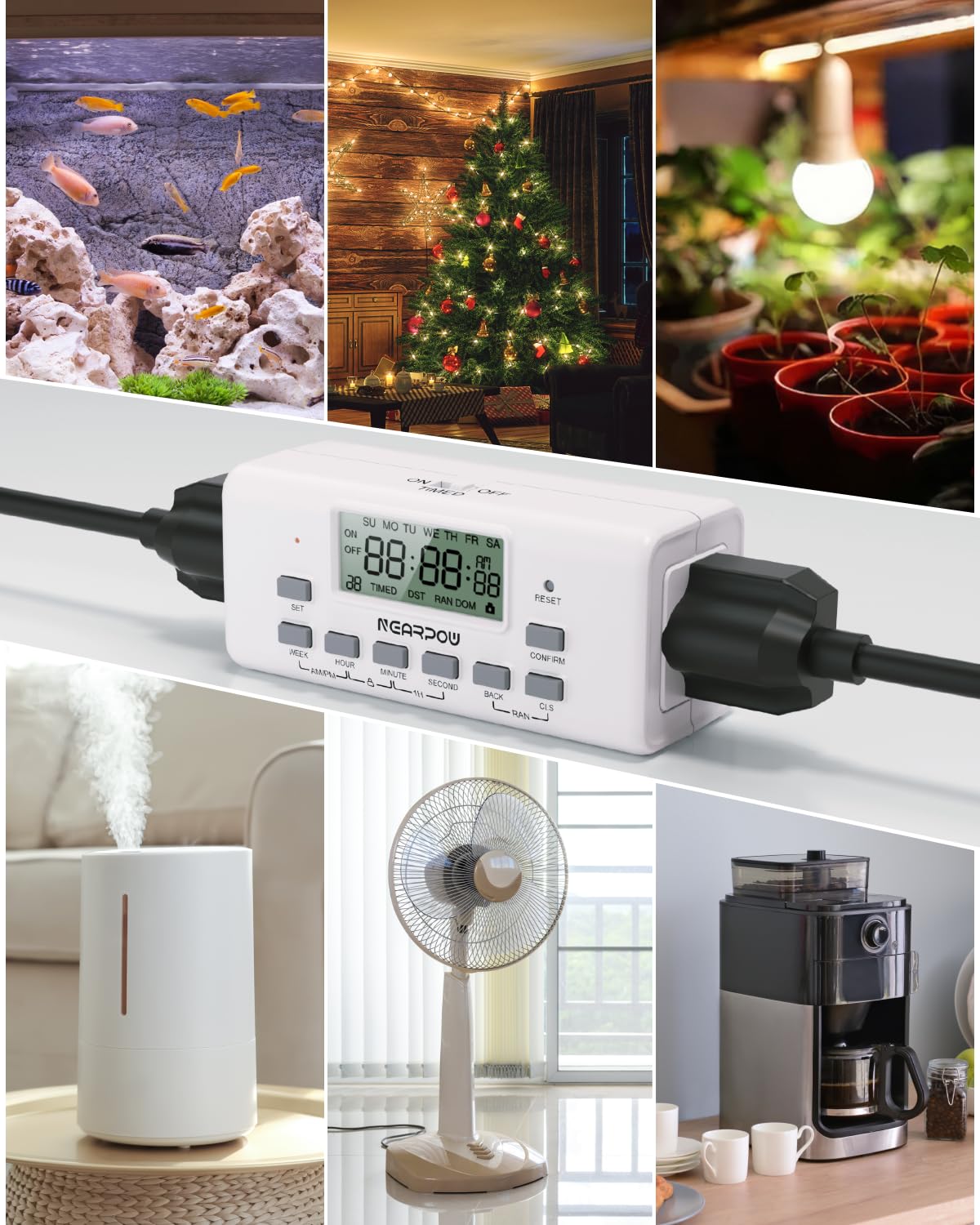 NEARPOW timer outlets for lamps show dual-control convenience.