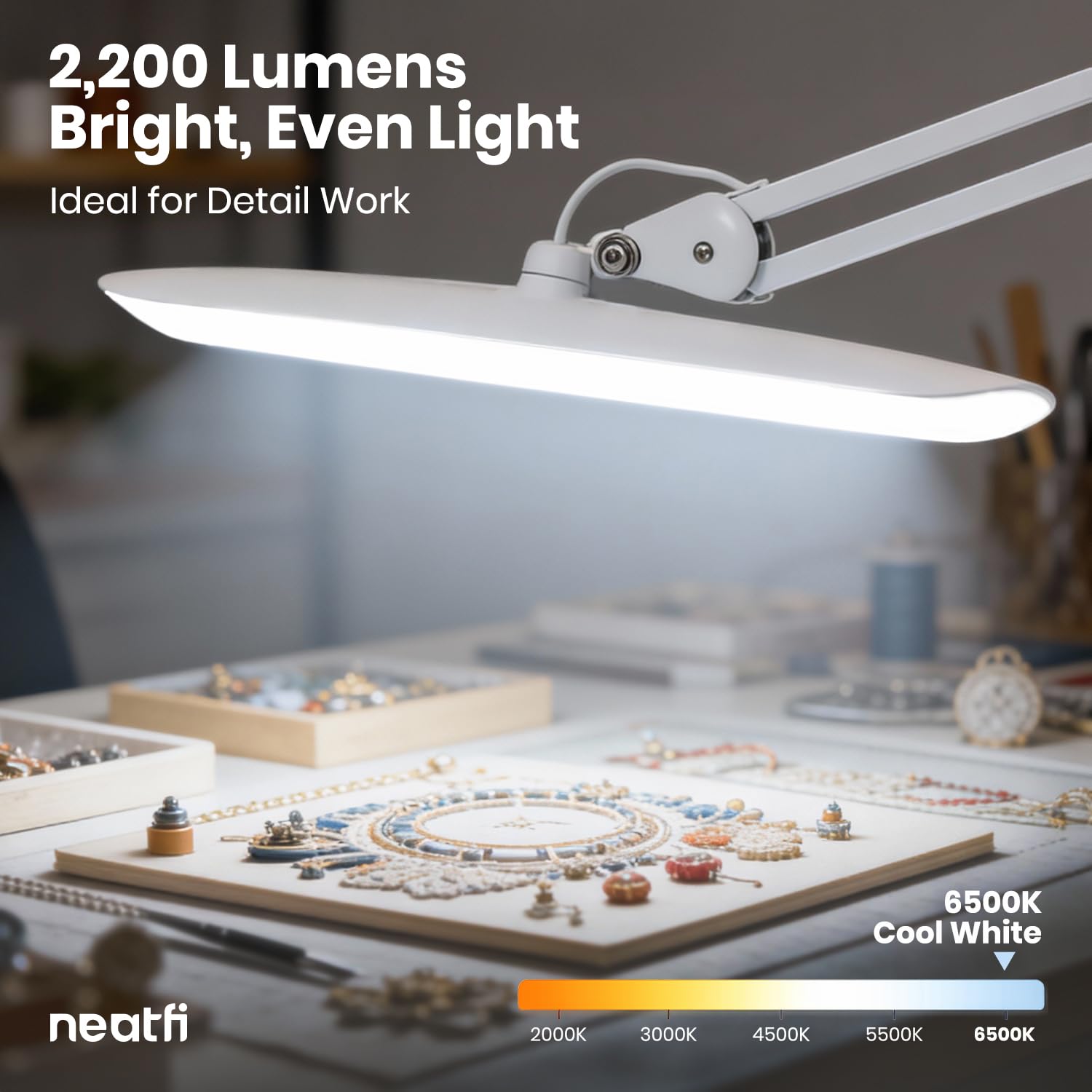 Neatfi XL adjustable arm enables flexible positioning.