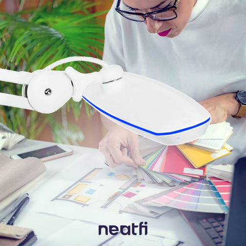 Neatfi XL LED Desk Lamp eye-care lighting reduces glare with high-CRI color accuracy.