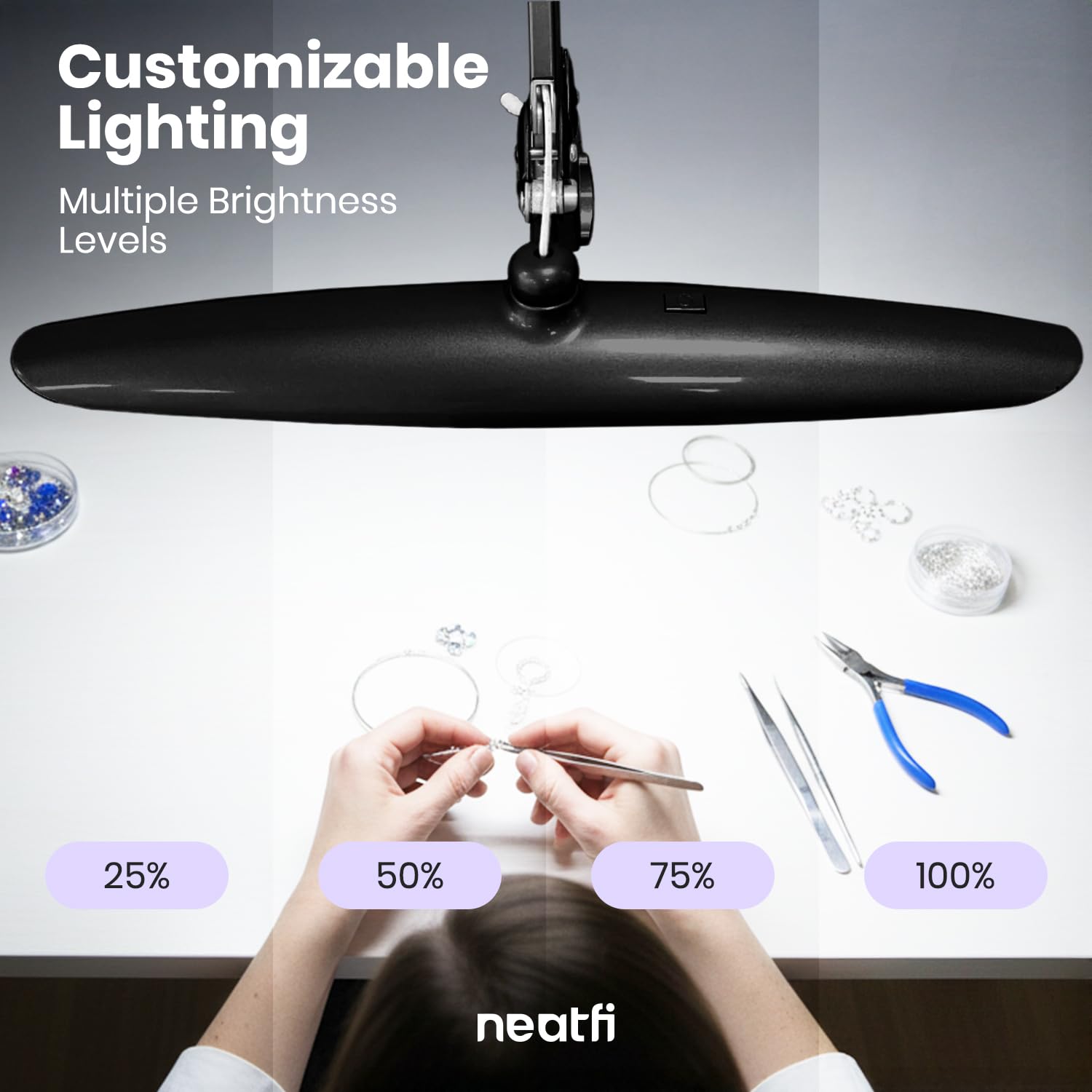 Sleek black finish enhances any nail studio or craft space.
