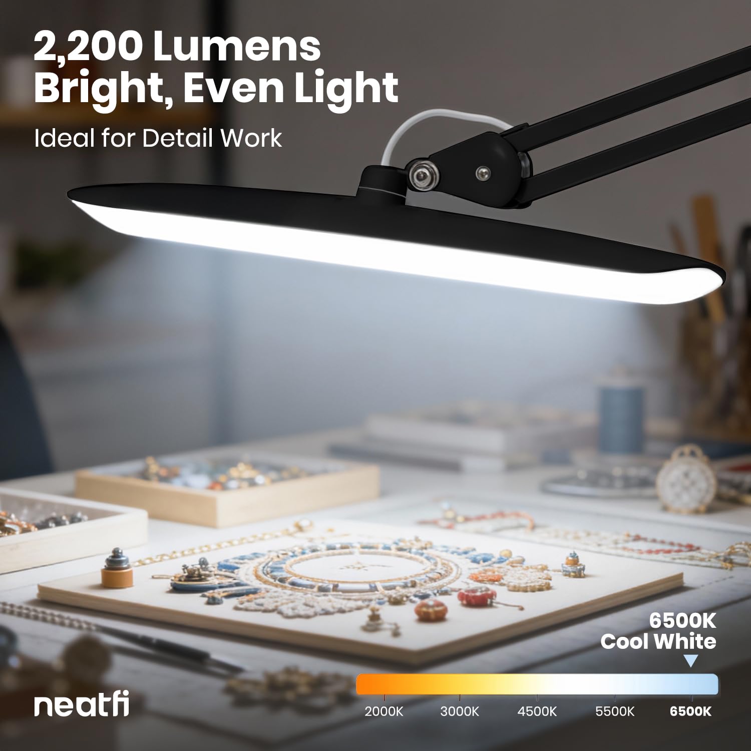 Clamp fits desks up to 2.5 inches thick for secure mounting.