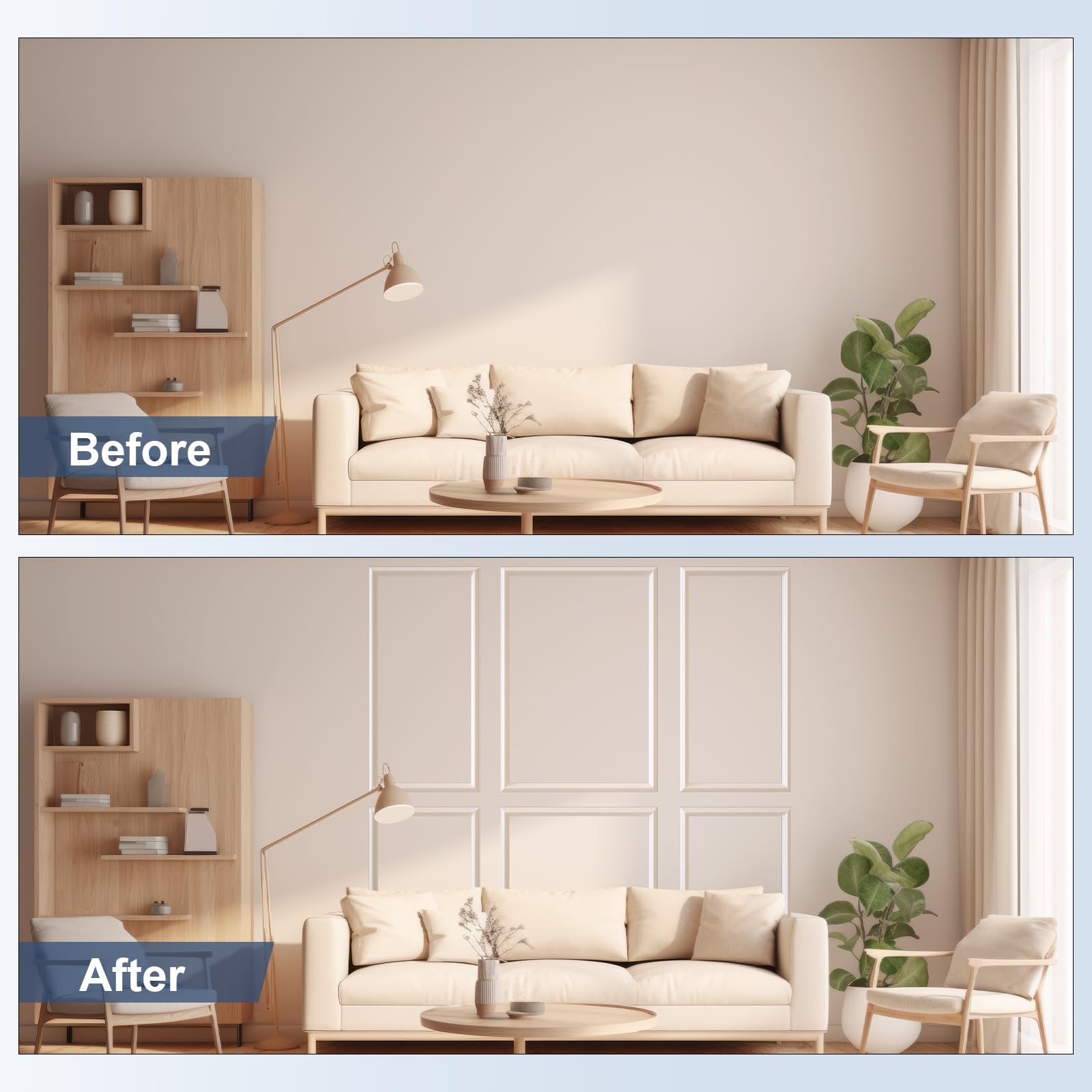 NeatiEase adhesive-backed molding installation showing tool-free setup