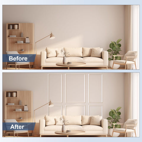 NeatiEase adhesive-backed molding installation showing tool-free setup
