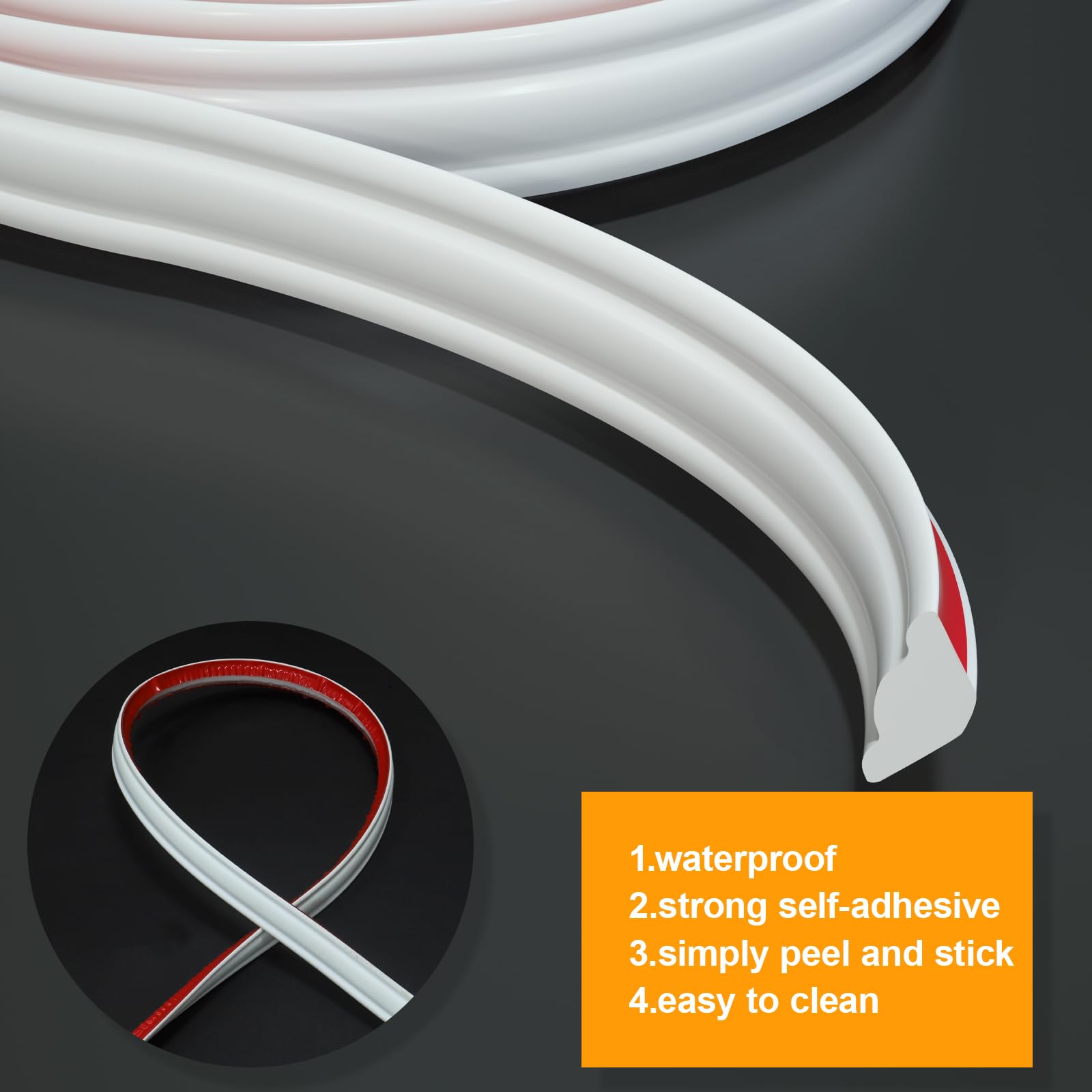 NeatiEase trim strip along baseboard protects moisture and enhances finish