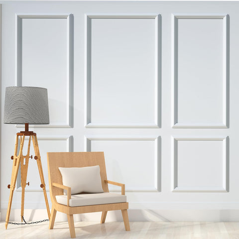 NeatiEase peel and stick wall molding shown in a 6-frame arrangement for hallways