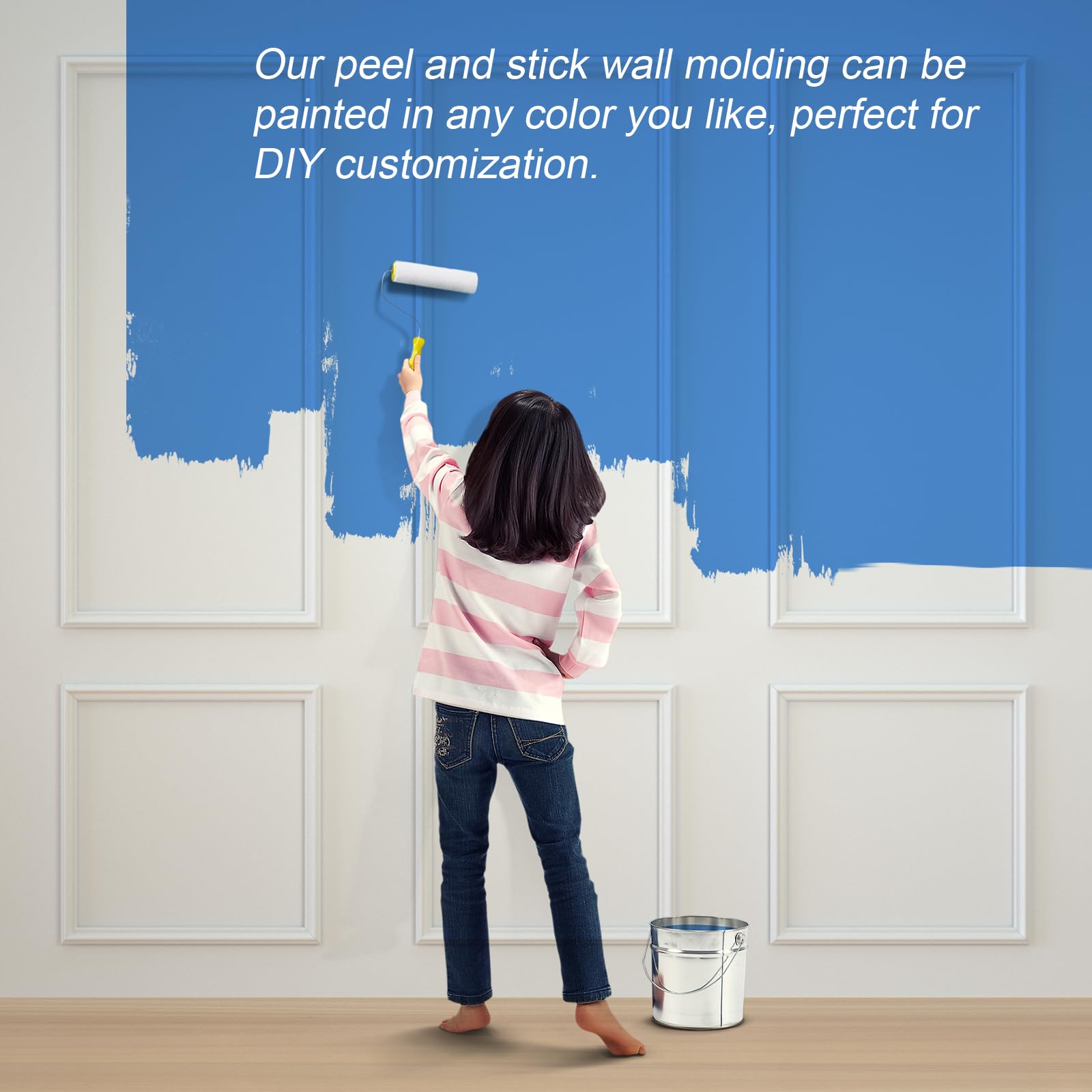 NeatiEase pre-cut wainscot panel installation on an interior wall
