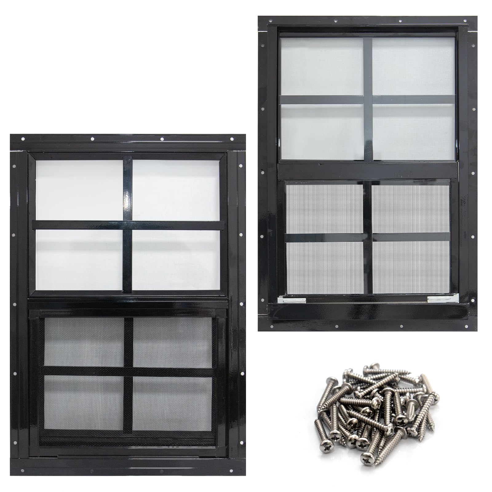 NeatiEase 12x18 flush-mount shed window with black frame for weather protection.