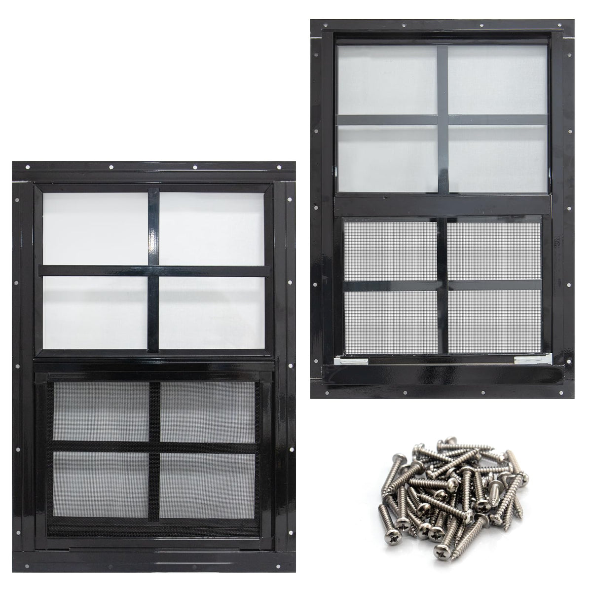 NeatiEase 12x18 flush-mount shed window with black frame for weather protection.