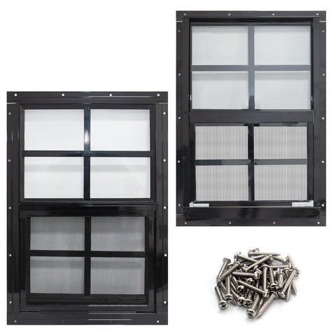 NeatiEase 12x18 flush-mount shed window with black frame for weather protection.
