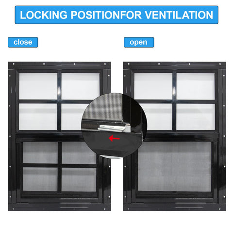 Fiberglass screen on NeatiEase shed window keeps insects out while ventilating.