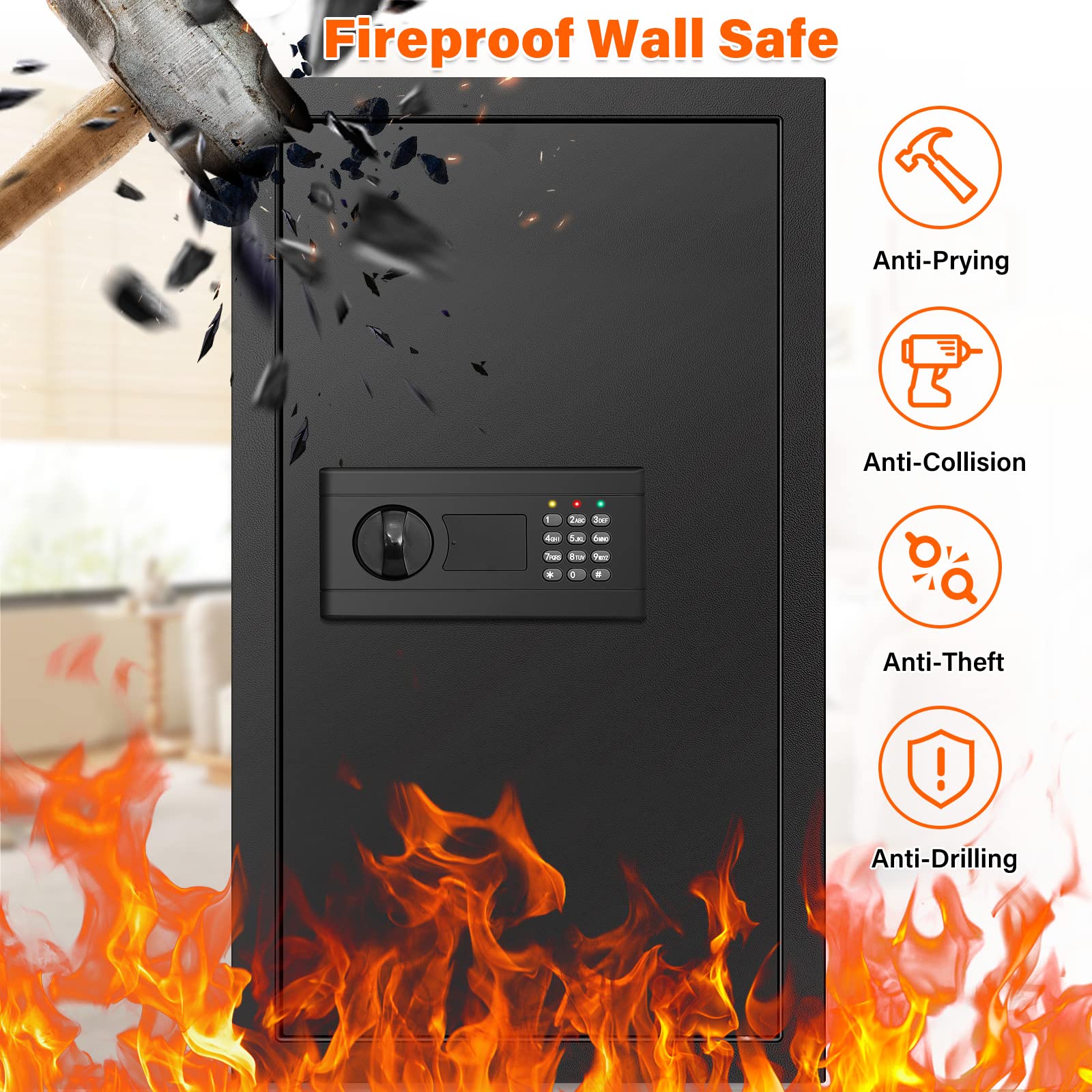 Nebakne hidden wall safe with two removable shelves for organized valuables.