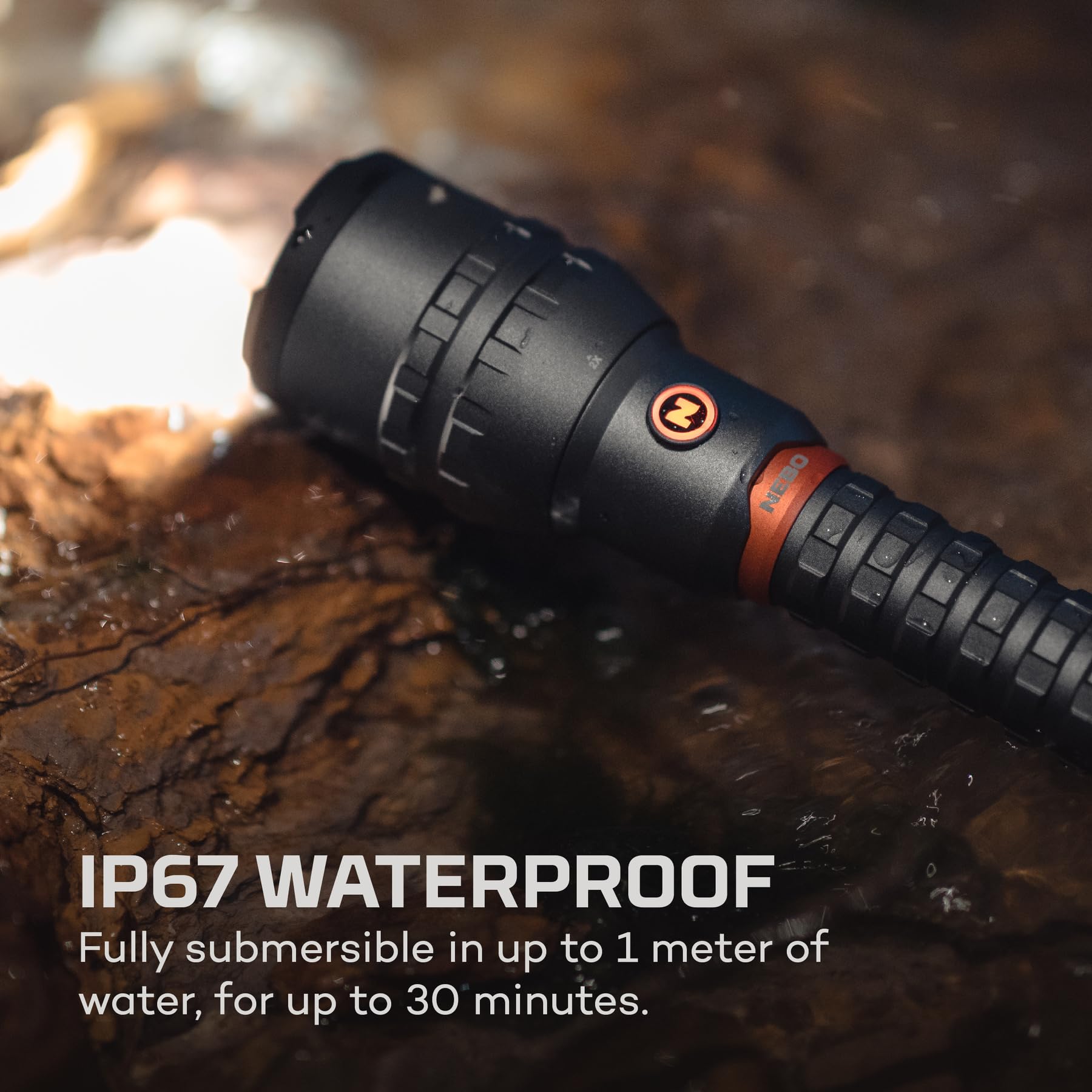 NEBO 12K Flashlight packaging highlights five-mode versatility for hunting and camping.