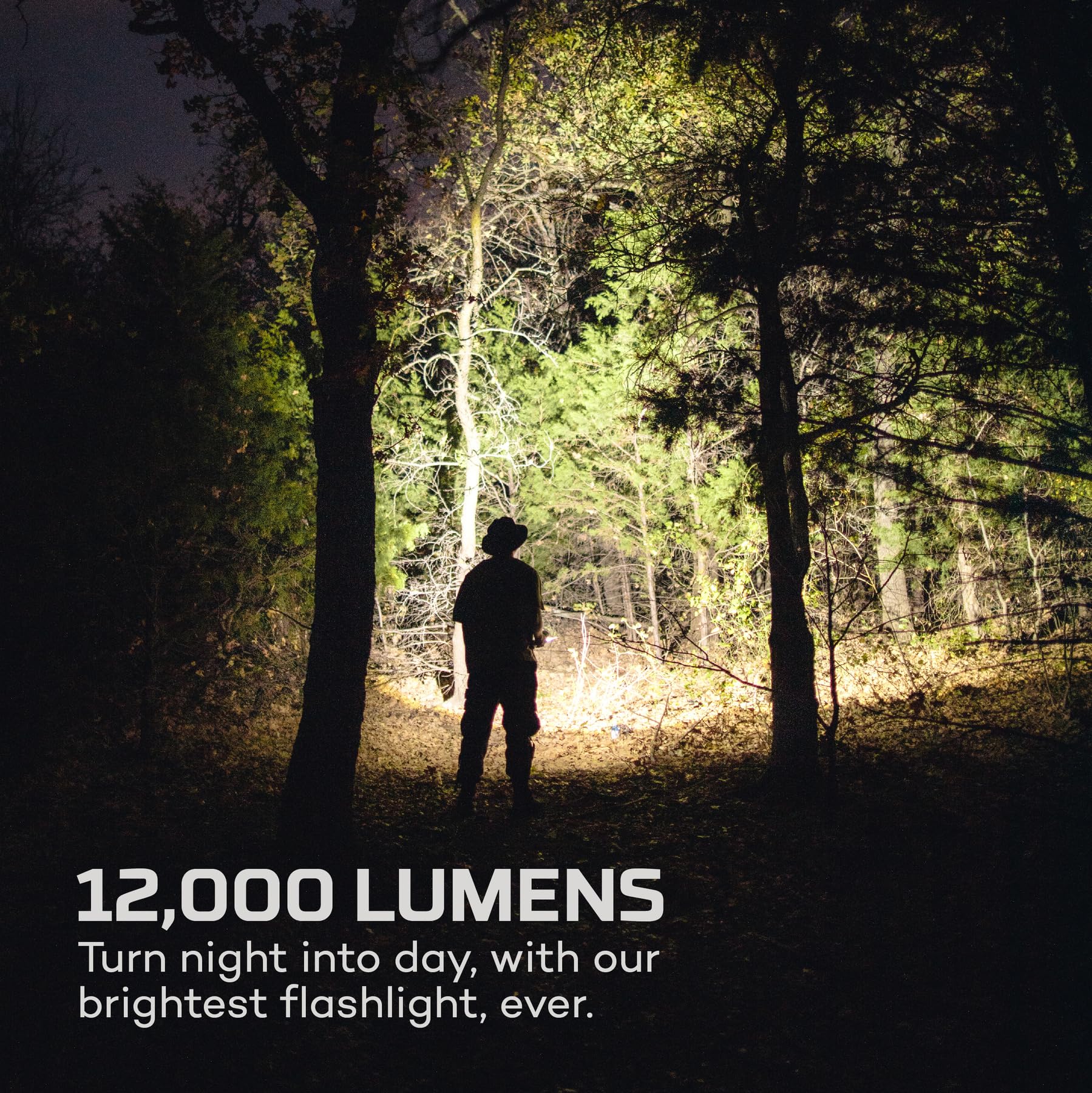 NEBO 12K Flashlight zoom action demonstrates 2x beam adjustment for focused lighting.
