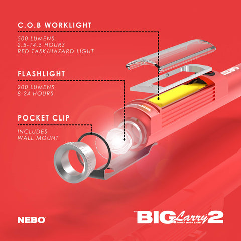 NEBO Big Larry 2 powered by 3 AA batteries included.