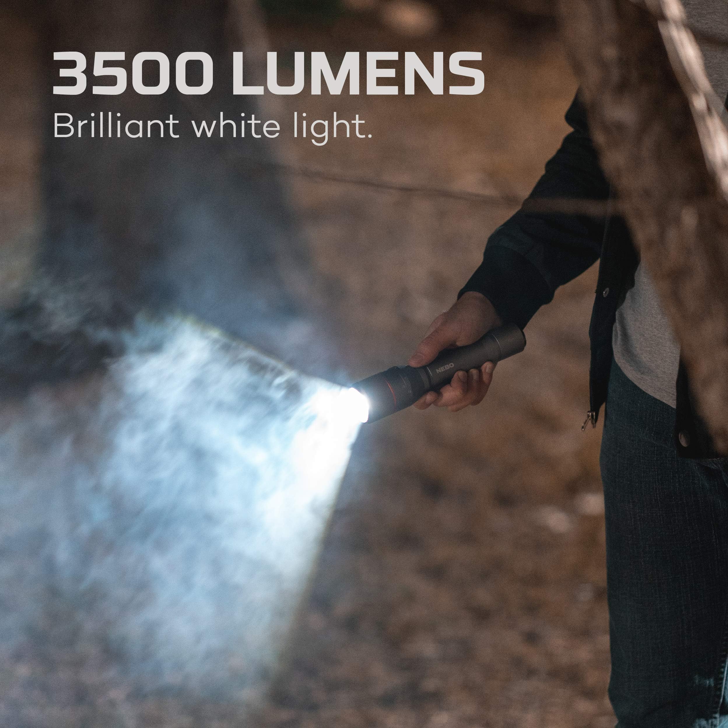 NEBO Davinci 3500 beam zoom highlighting 3X focus for versatile lighting