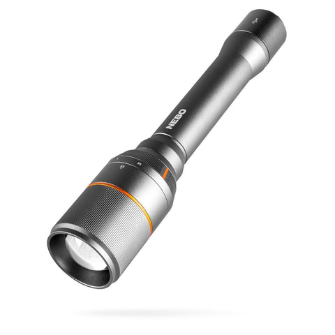 NEBO DaVinci 5000 flashlight beam for powerful outdoor visibility.