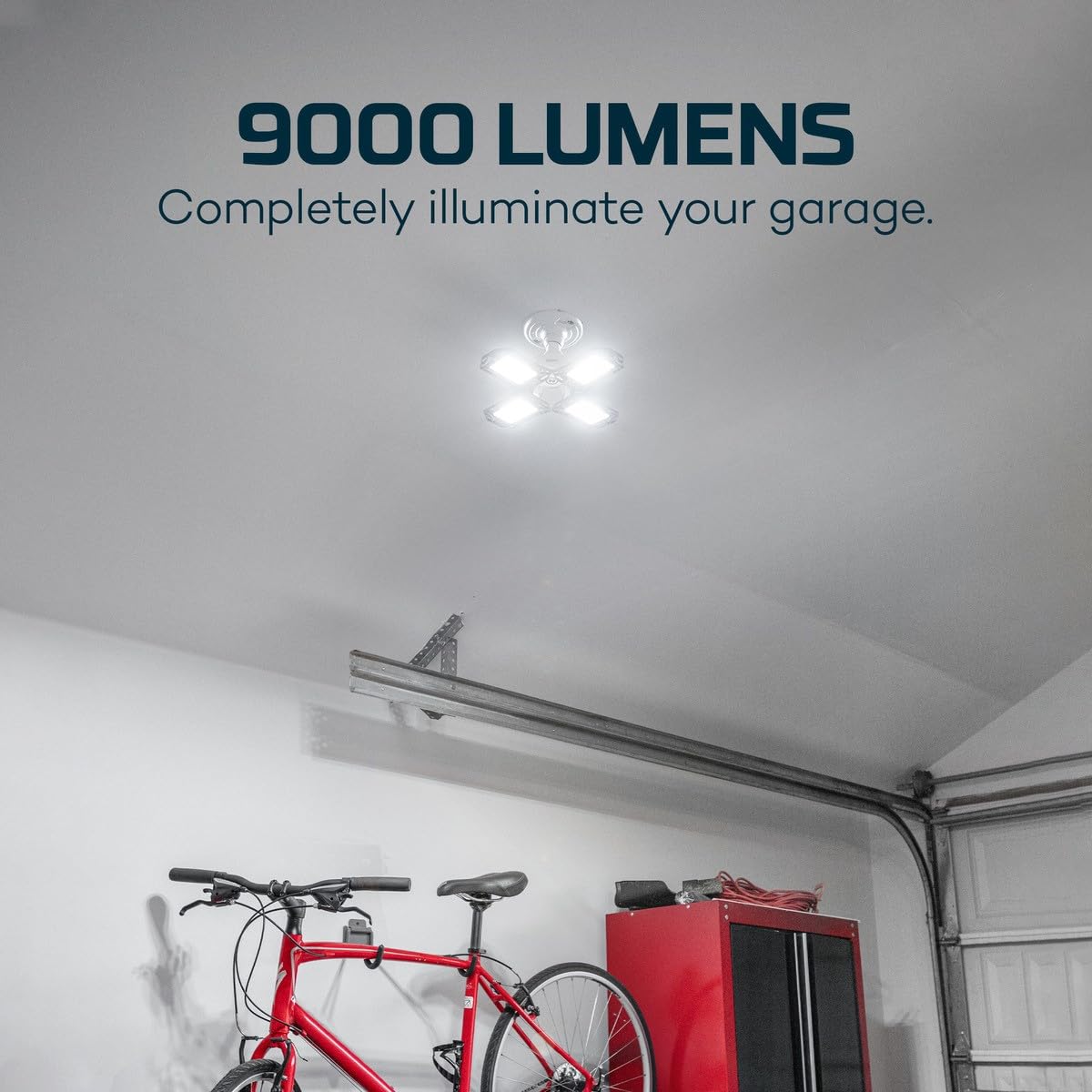 NEBO High Bright 9000 garage light panels angle demonstrates four-way adjustability for precise illumination