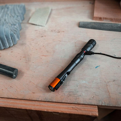 NEBO Inspector 500+ Flex Pen Light two battery options for flexibility.