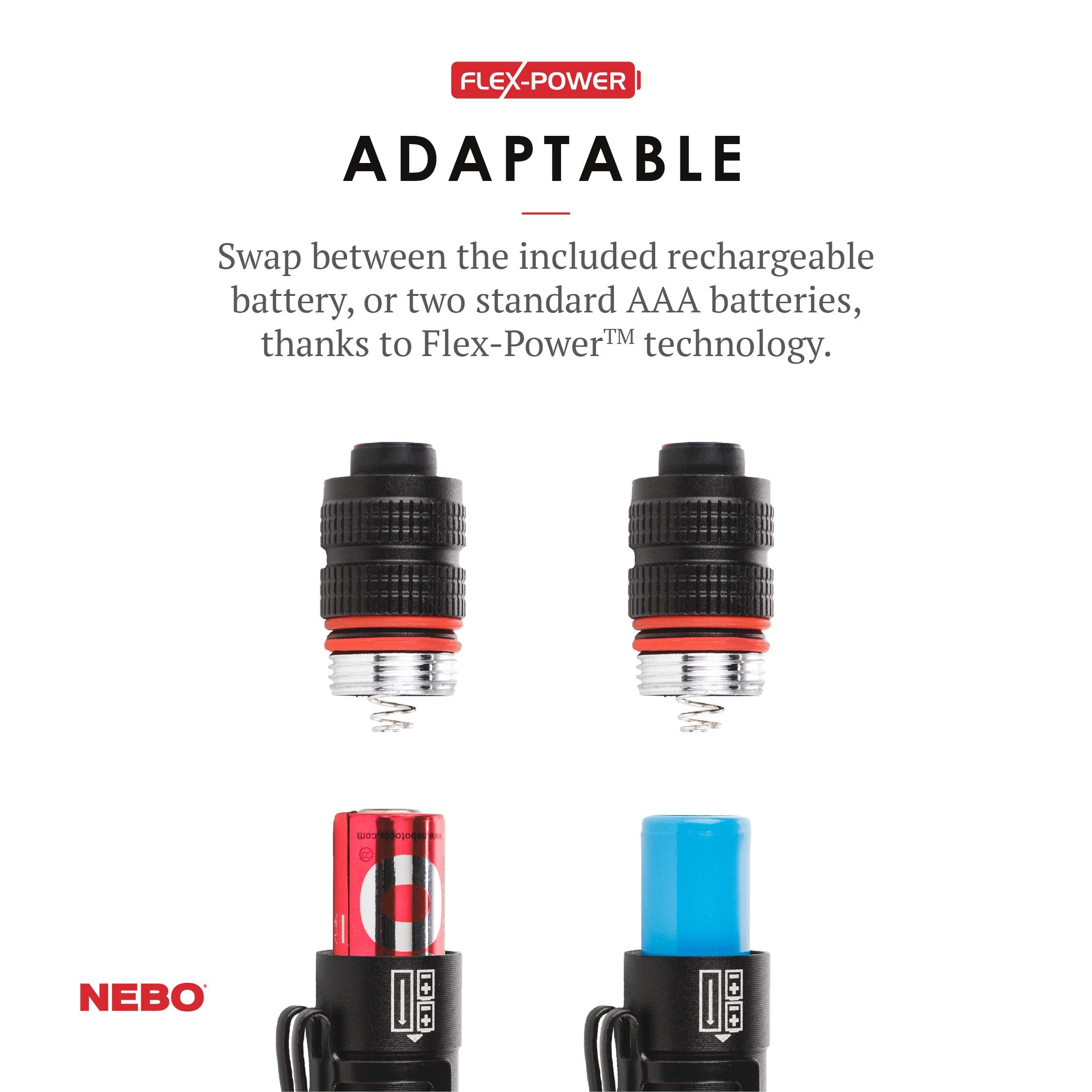NEBO Inspector RC side profile showing slim form with durable metal chassis for outdoor use