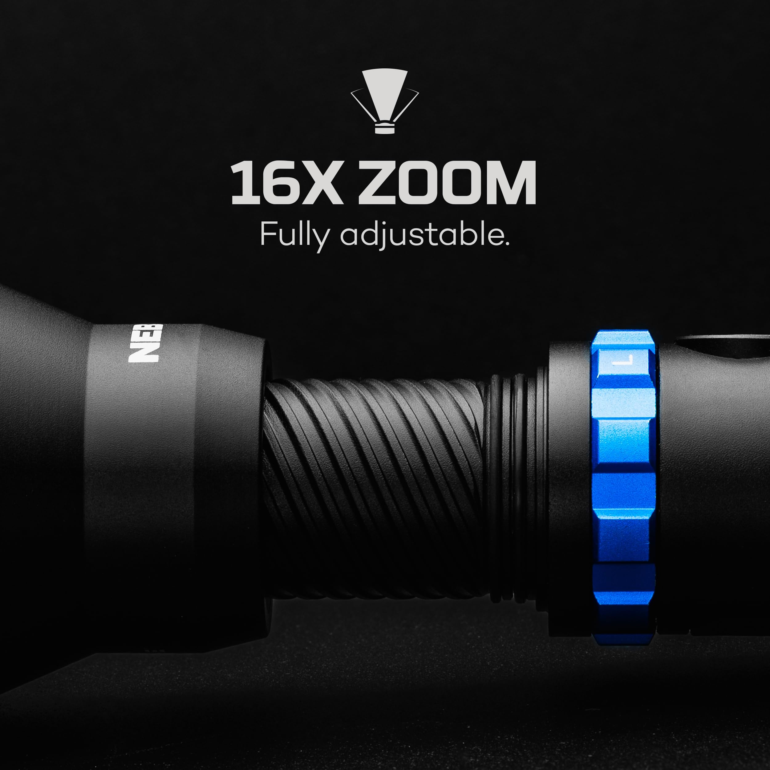 Nebo LUXTREME MZ60 zoom function offers 16X adjustability for precise lighting.
