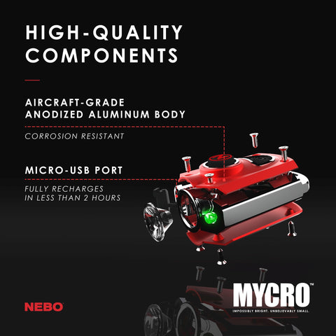 NEBO MYCRO compact aluminum body fits pockets and bags