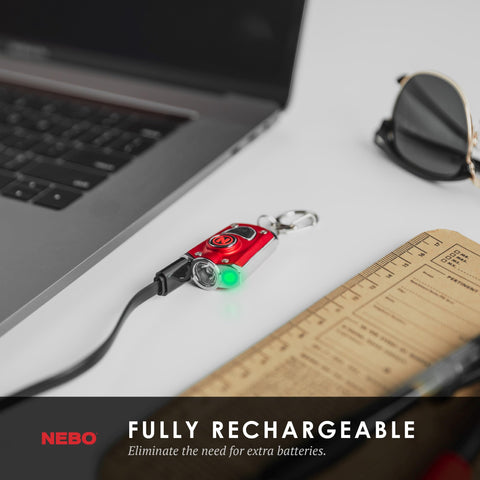 NEBO MYCRO charging cable and stainless necklace included for versatile carry