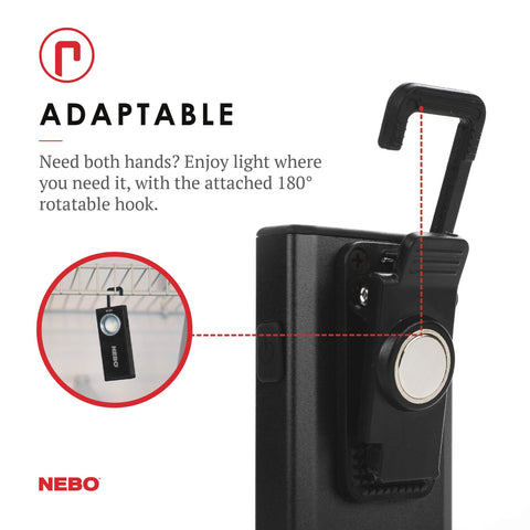 NEBO SLIM dimmable brightness for quiet, precise illumination.