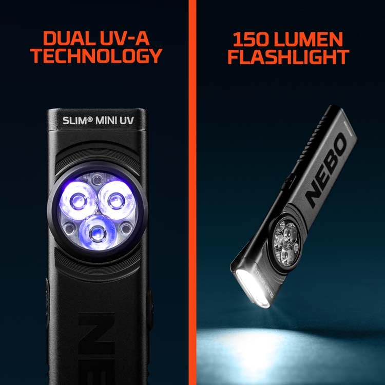 NEBO Slim Mini UV flashlight white light high low for tasks
