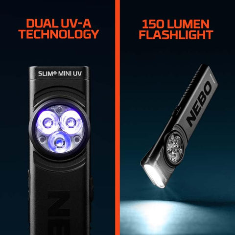 NEBO Slim Mini UV flashlight white light high low for tasks