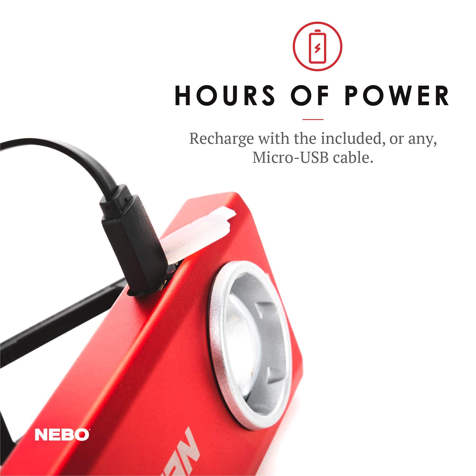 Nebo Slim rechargeable battery and quick charge ready for daily use.