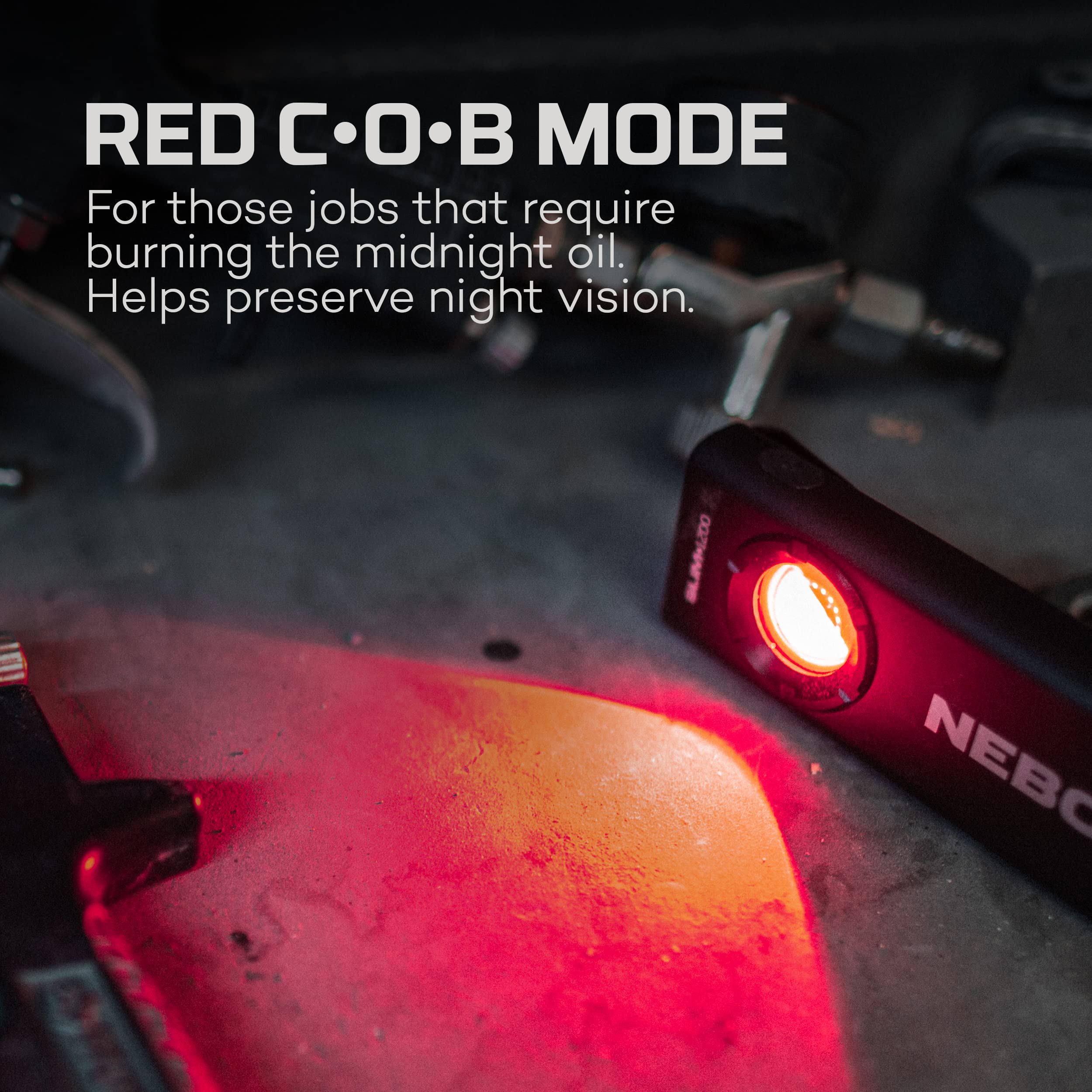 NEBO Slim+ magnetic base provides secure, hands-free mounting options.