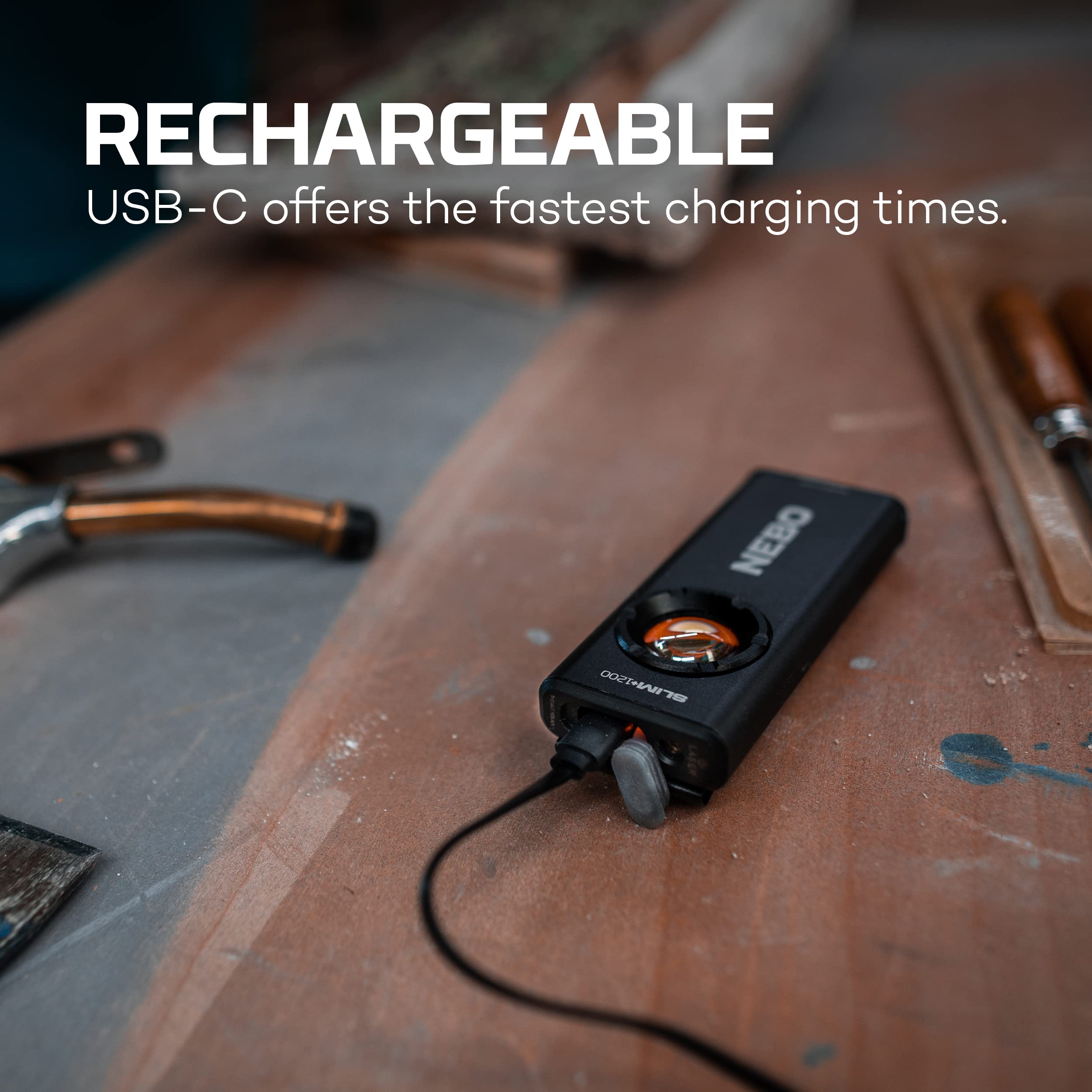 NEBO Slim+ magnetic pocket clip enables hands-free use in tight spaces.