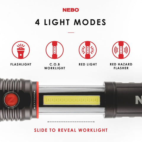 NEBO SLYDE+ 4x zoom focuses light precisely for targeted tasks.