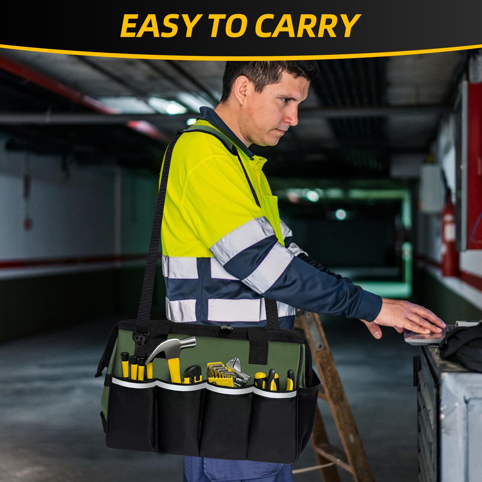 NECKORY tool bag made from rugged Oxford cloth for harsh job sites.