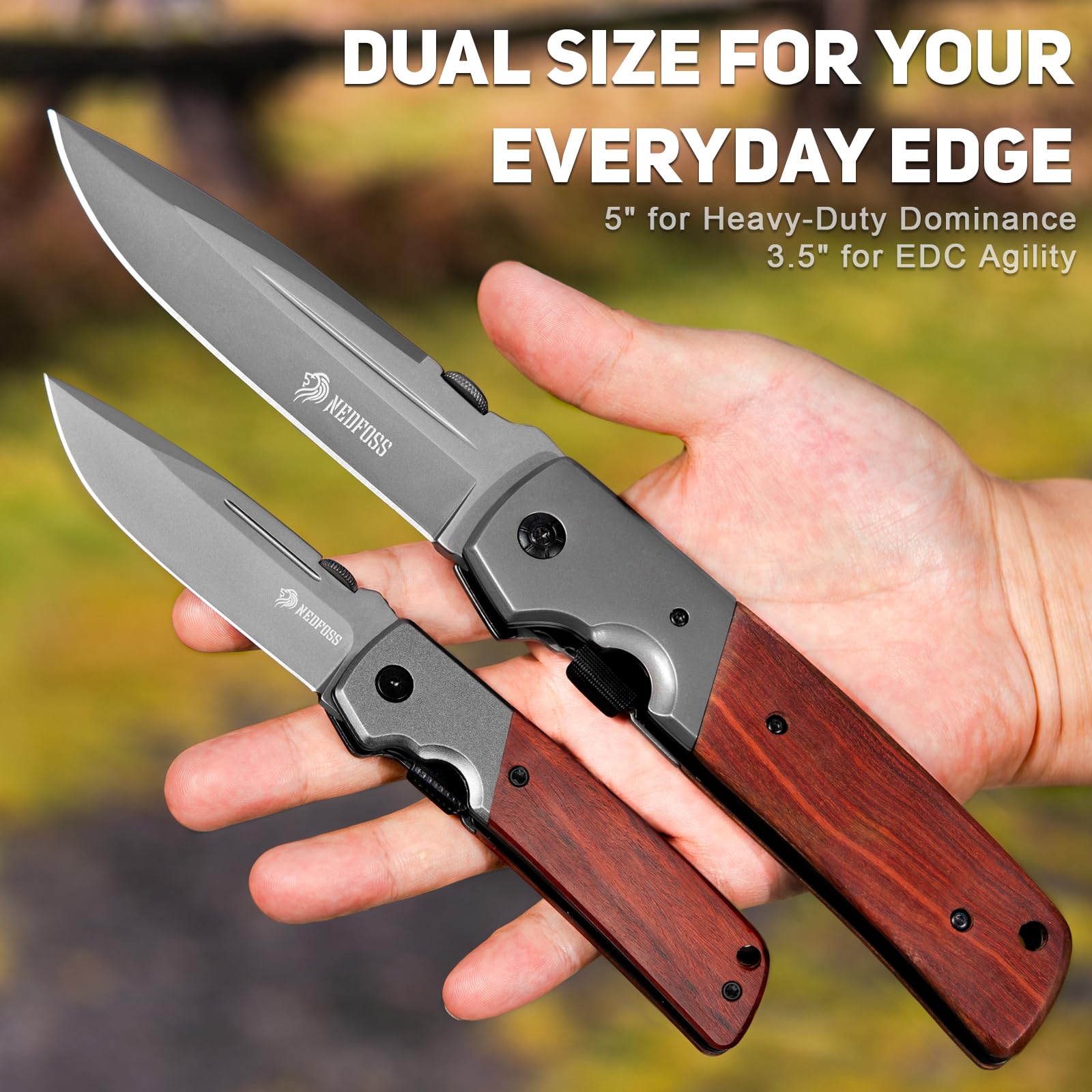 NedFoss DA52 camping knife outdoors, ideal for rope work and camp prep.
