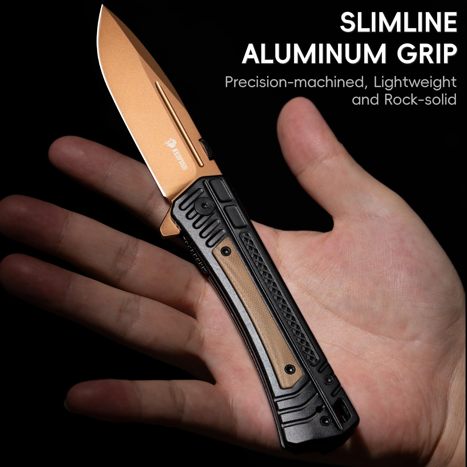 NedFoss Daredevil aluminum handle with G10 inlays for secure grip