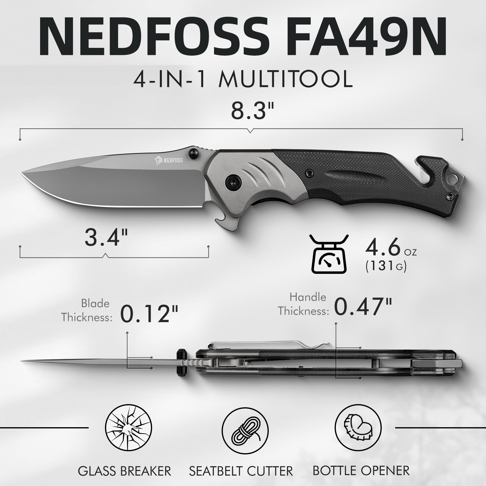 NedFoss FA49N Pro folding knife shown in closed form for pocket carry.