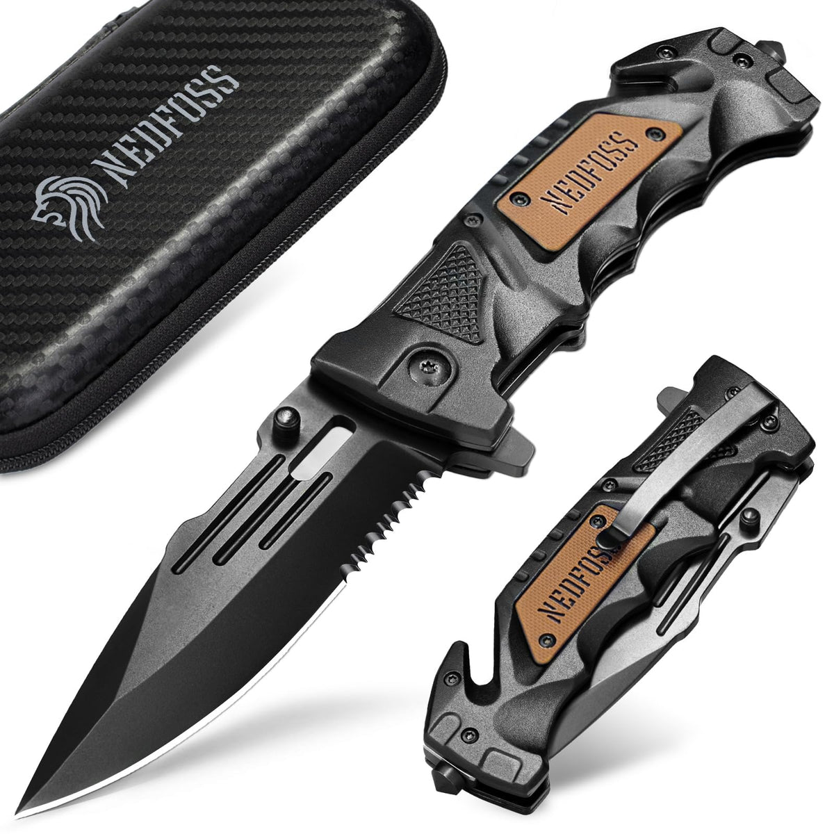 NedFoss Pocket Folding Knife blade image shows sharp 8Cr14Mov steel for precise cutting