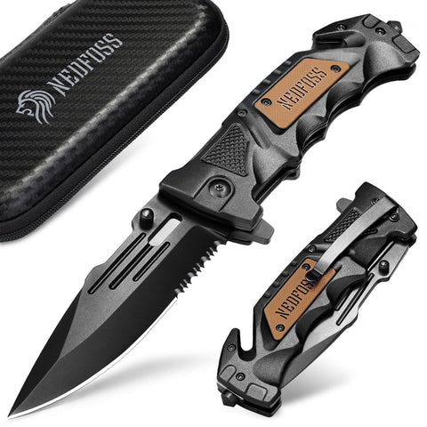 NedFoss Pocket Folding Knife blade image shows sharp 8Cr14Mov steel for precise cutting