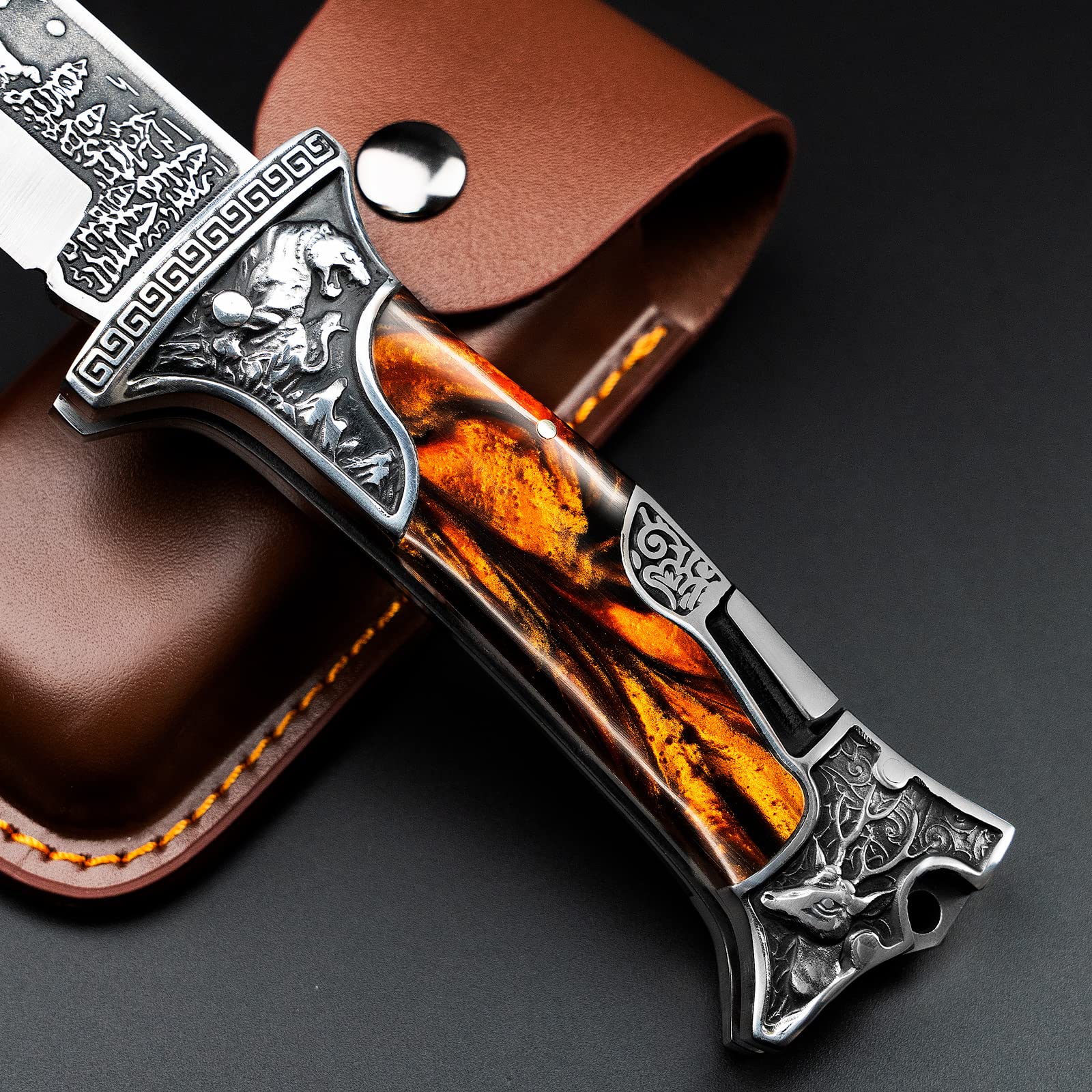 NedFoss TIGER ROAR handle laser engraving featuring a tiger motif.