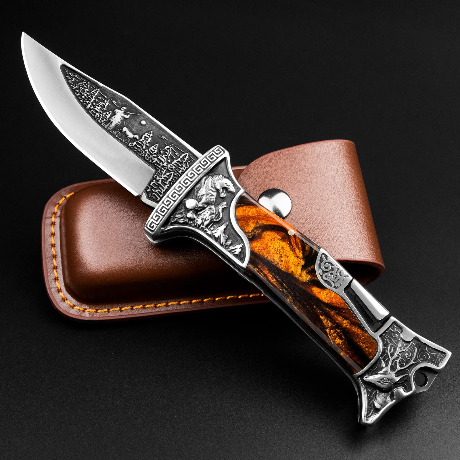 NedFoss TIGER ROAR pocket knife with open blade for camping tasks.