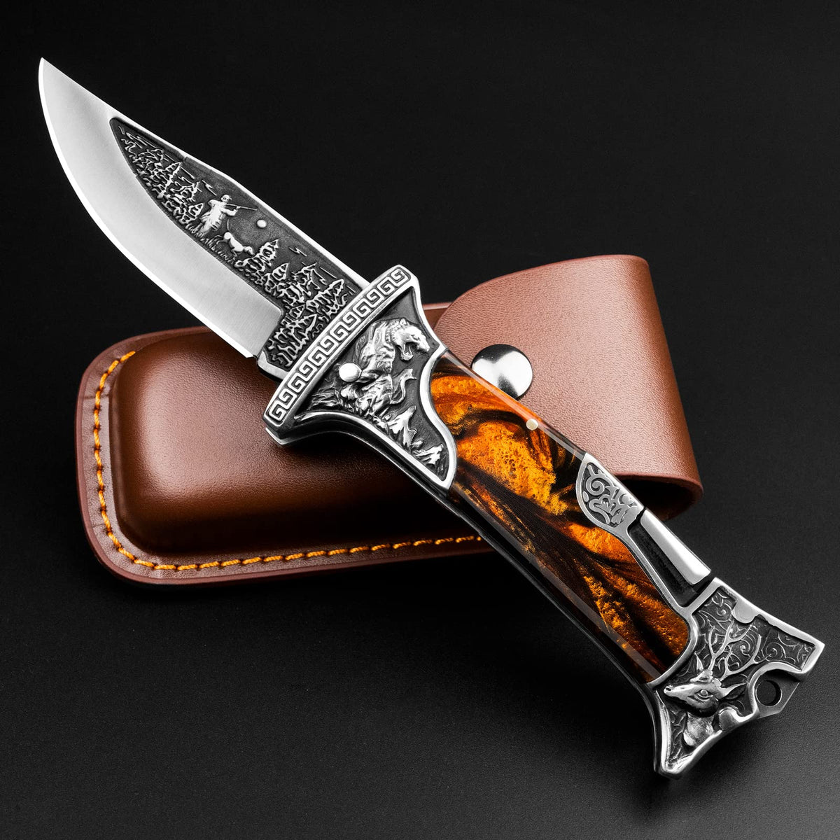 NedFoss TIGER ROAR pocket knife with open blade for camping tasks.