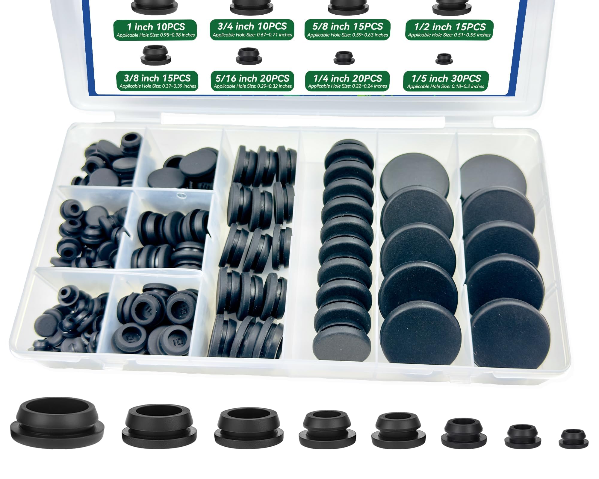 NEEBETEK 135Pcs silicone hole plugs kit in box for quick selection.