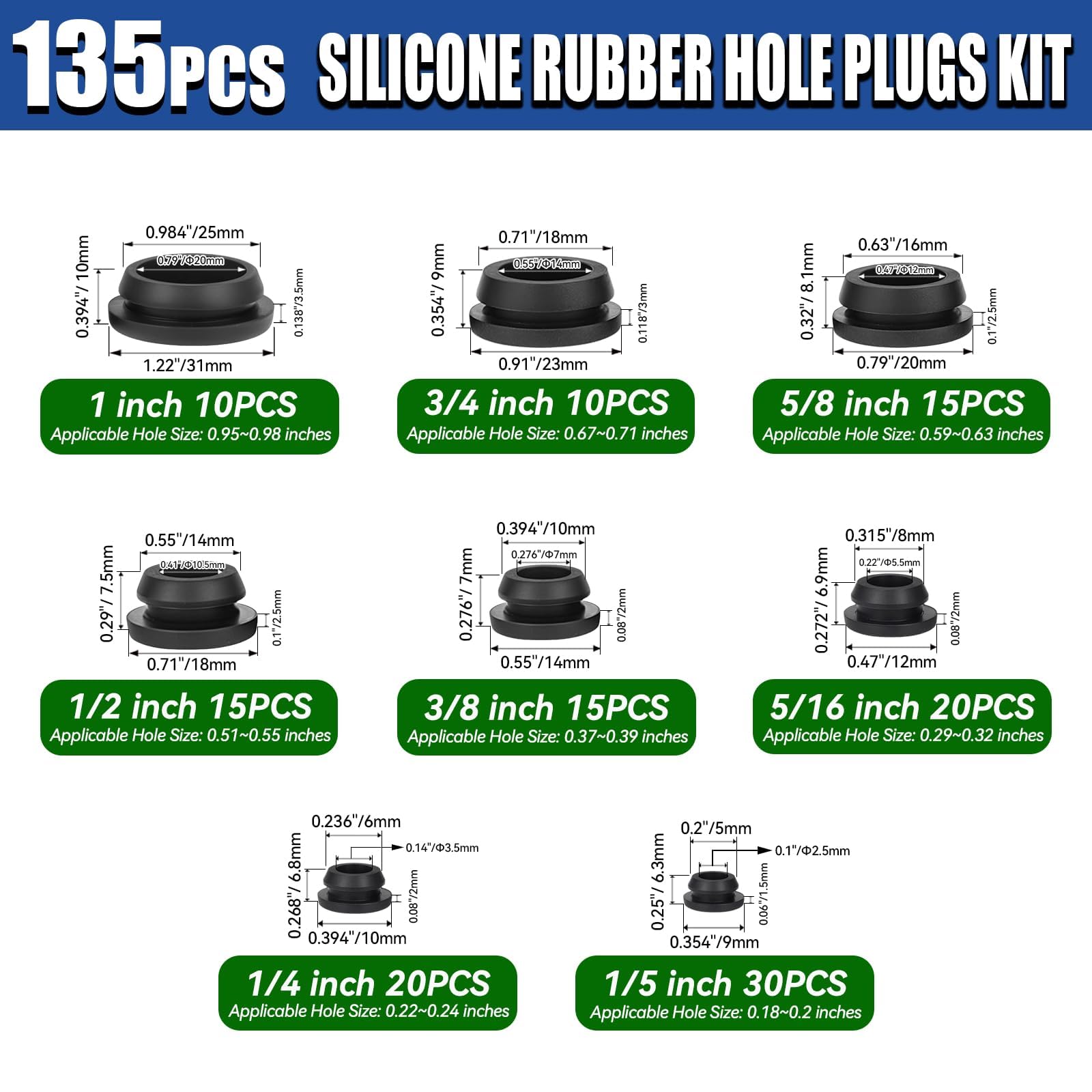 NEEBETEK eight-size plug assortment displayed for versatile projects.