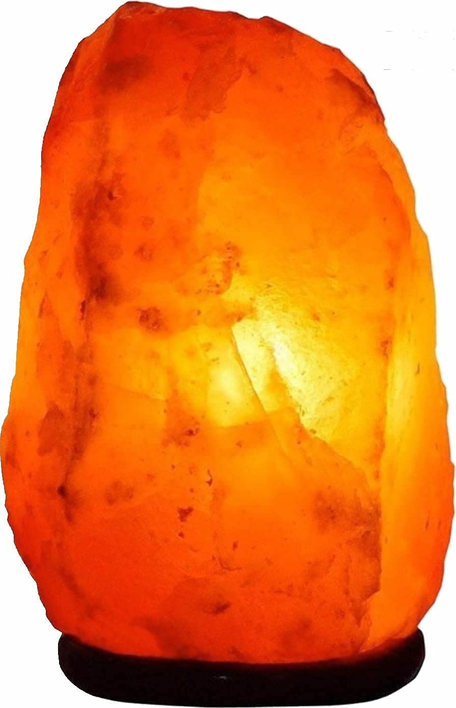 Needs&Gifts Himalayan salt lamp with dimmable base creates warm ambient lighting.